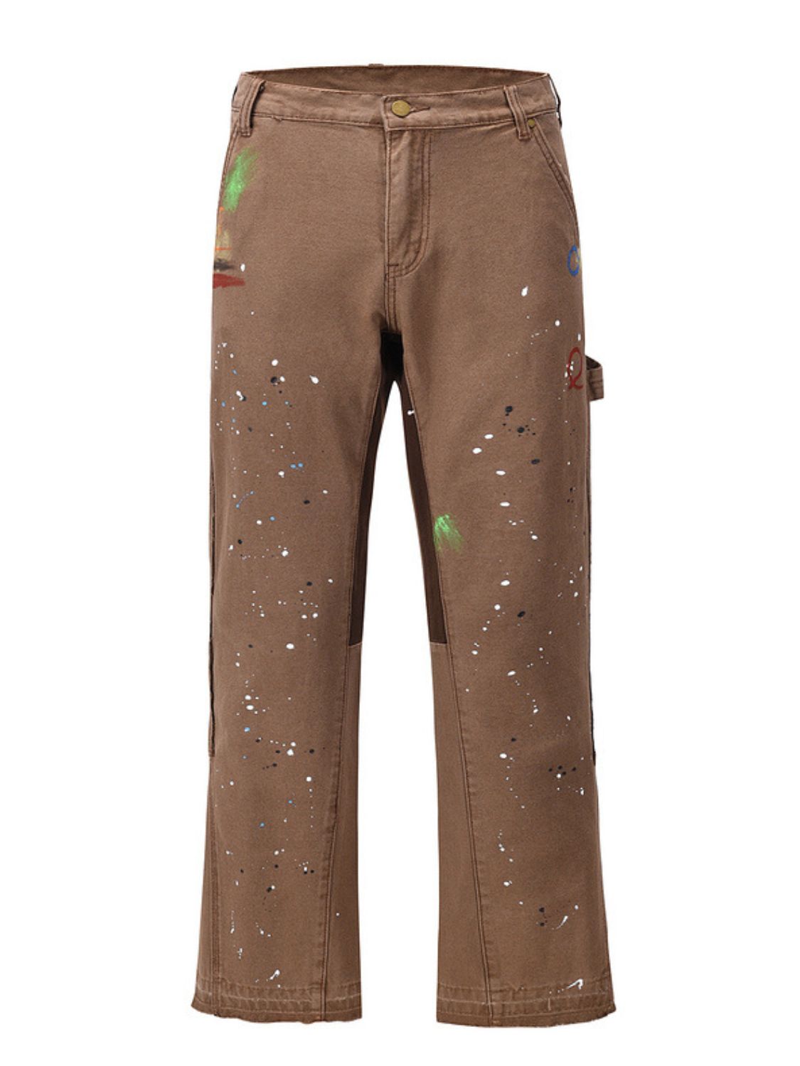 Men's washed bootcut cargo jeans with no stretch, 85% cotton, 15% polyester.