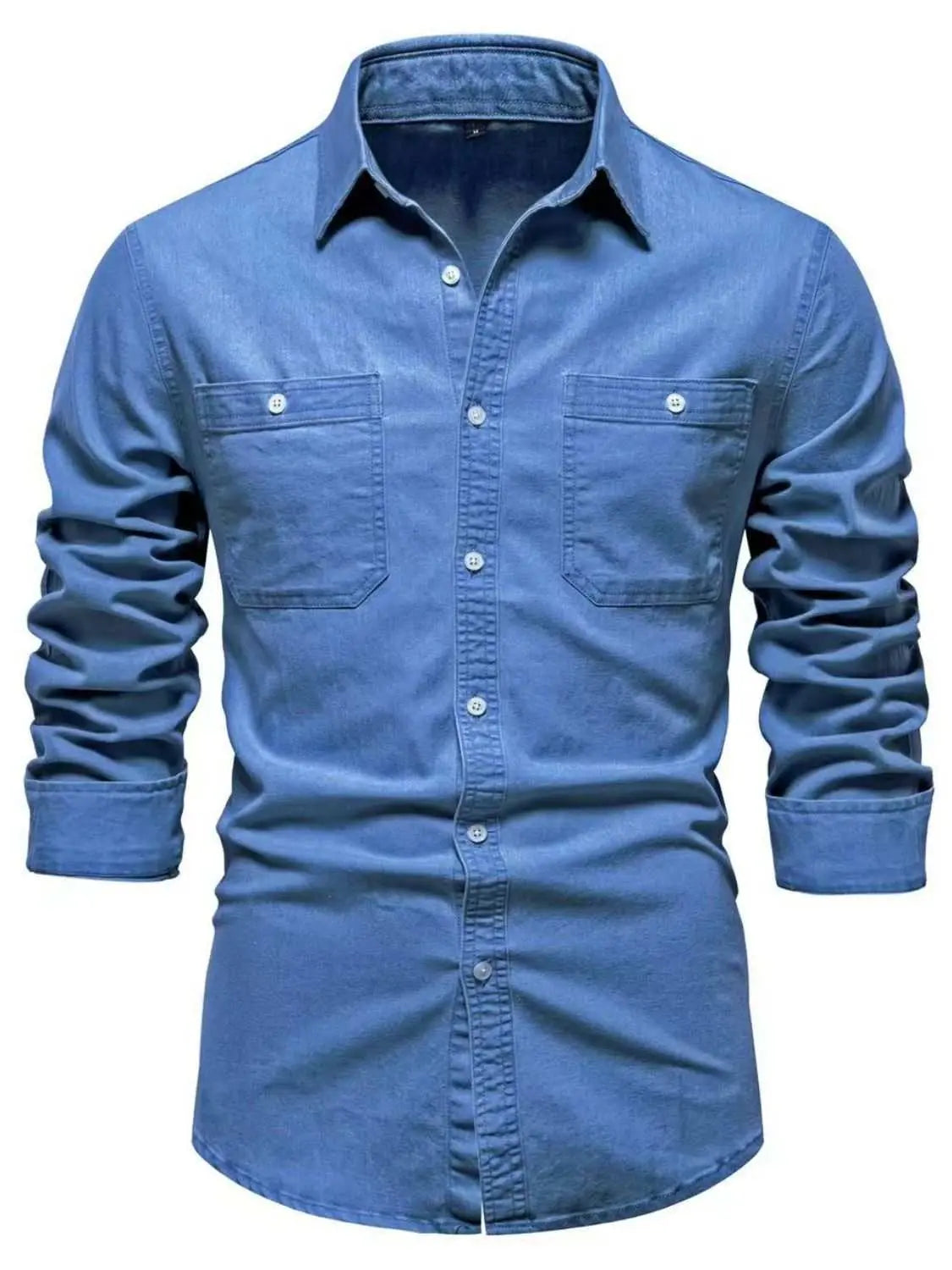 MENLL Denim Shirt Mens Casual Collared Cotton Blend Long Sleeve Top by MENLL