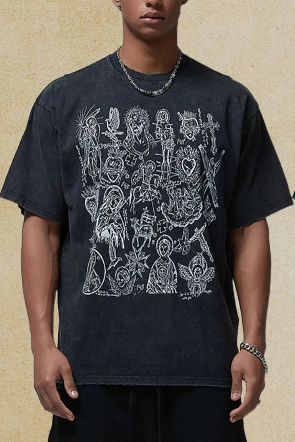 MENLL Graphic Tee Men's Casual Black Round Neck Short Sleeve Shirt - Trendsi Intimates by MENLL