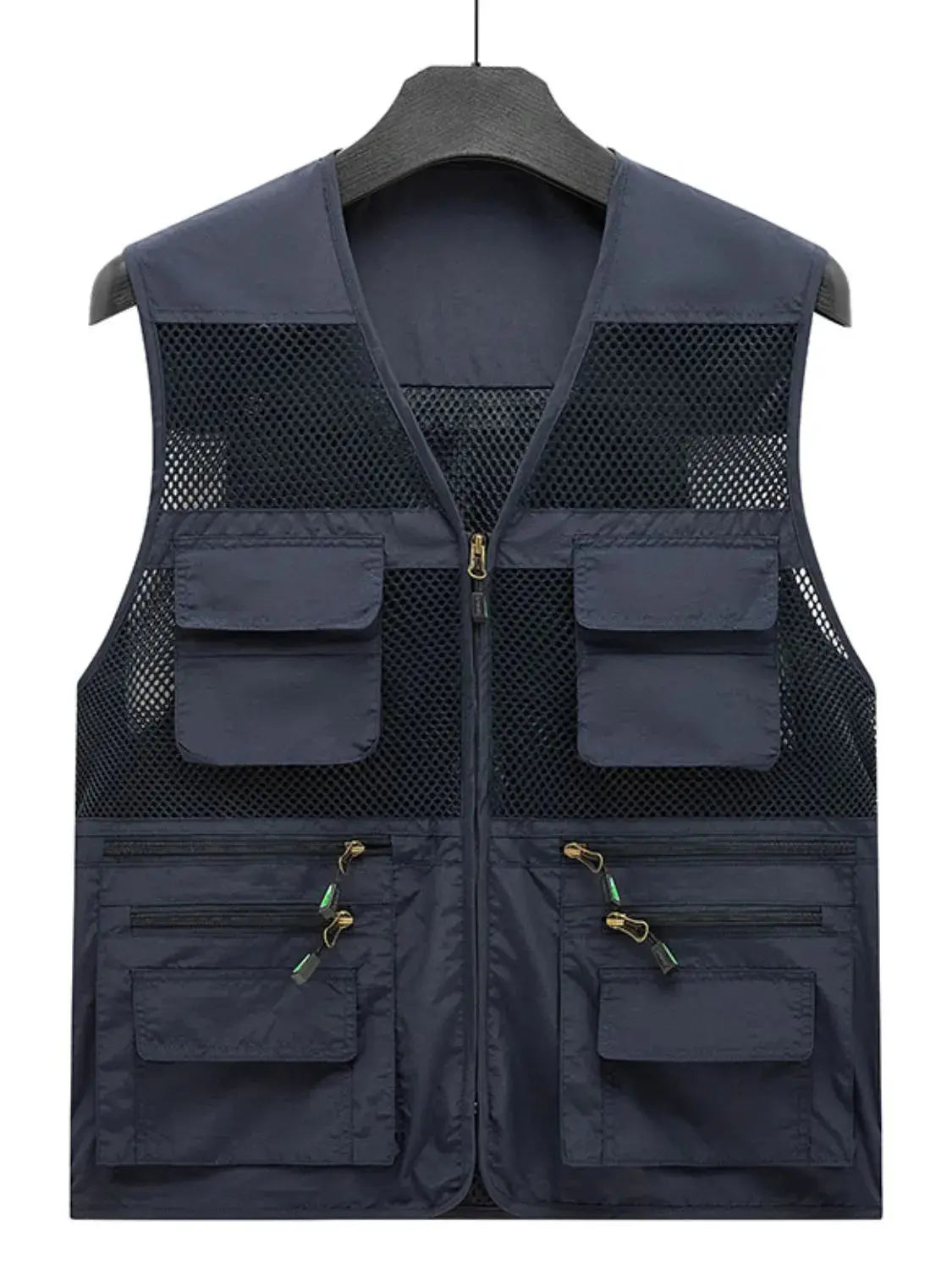 MENLL Plus Size Mesh Vest Men's Casual Zip-Up Olive Green Breathable Vest by MENLL