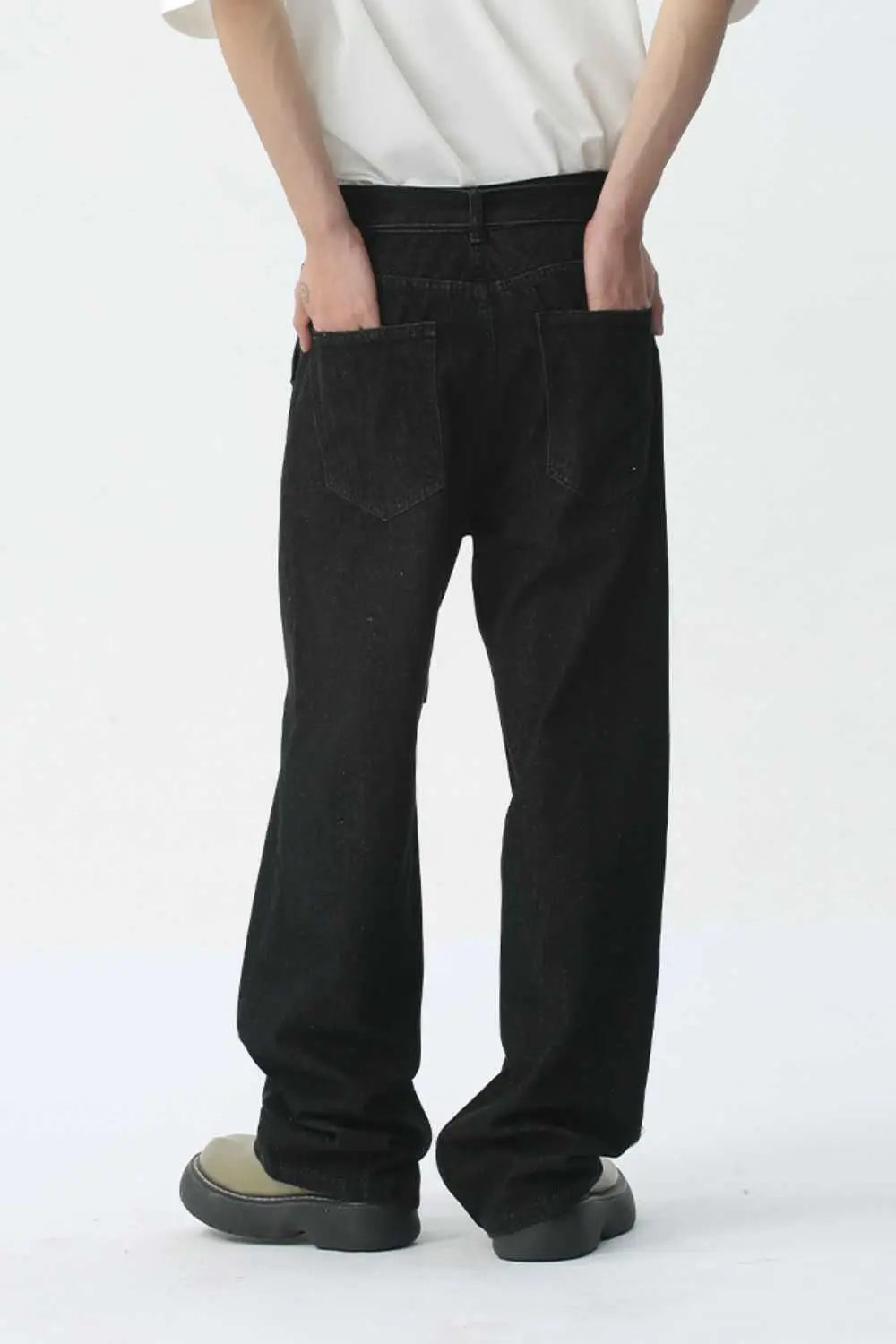 MENLL Black Denim Baggy Fit Men's Jeans Casual Pants with Pockets by MENLL