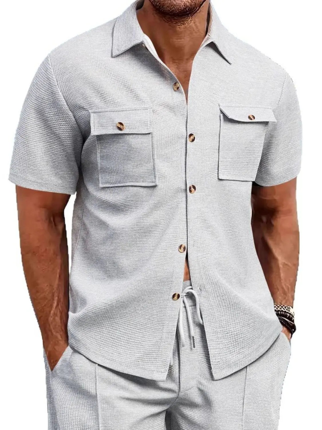MENLL Plus Size Button Down Men's Casual Short Sleeve Shirt - Trendy & Comfy by MENLL