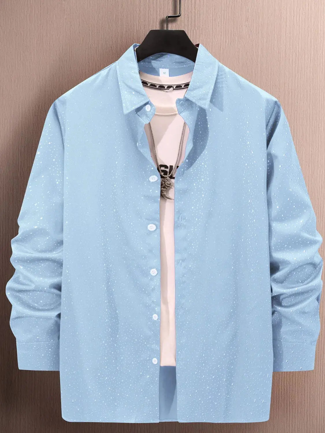 MENLL Plus Size Black Dotted Men's Button Up Shirt Long Sleeve Casual Fit by MENLL