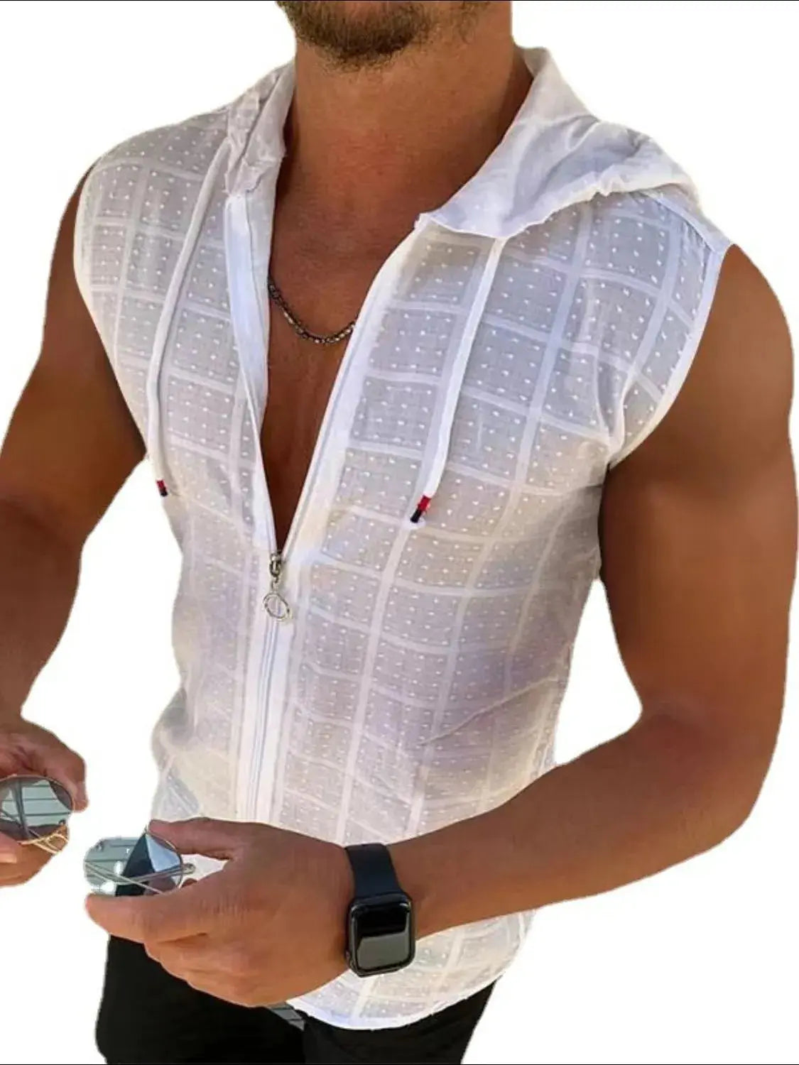 MENLL Sleeveless Hoodie Men's Casual Plus Size Zip Up Gym Vest - Athletic Fit by MENLL