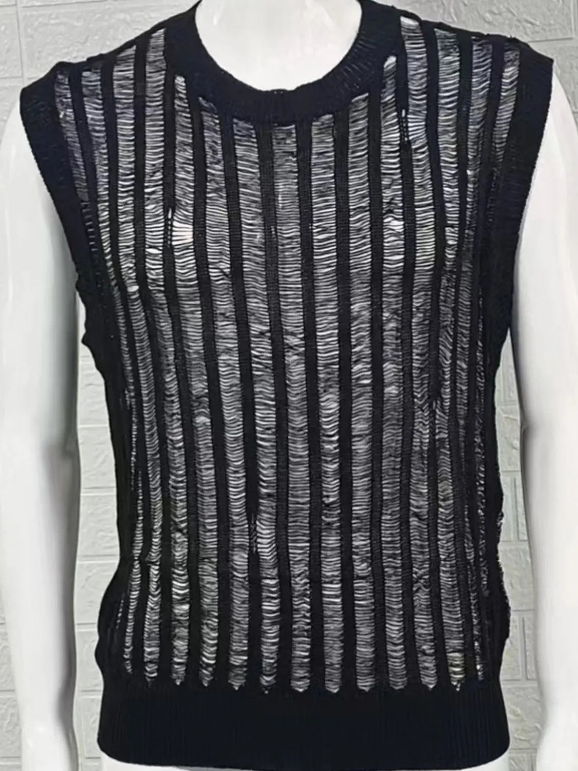 MENLL Hollow Out Mesh Vest Men's Edgy Layering Knit Top Sleeveless by MENLL