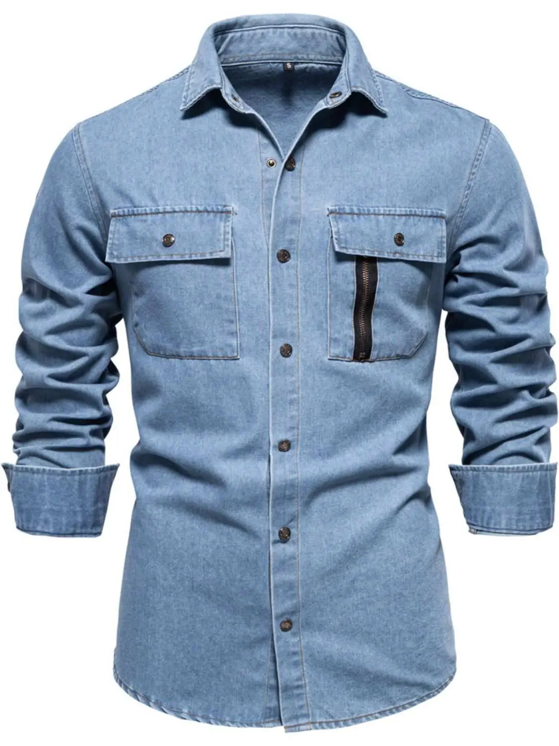 MENLL Denim Shirt Men's Casual Long Sleeve Overshirt 100% Cotton Durable by MENLL