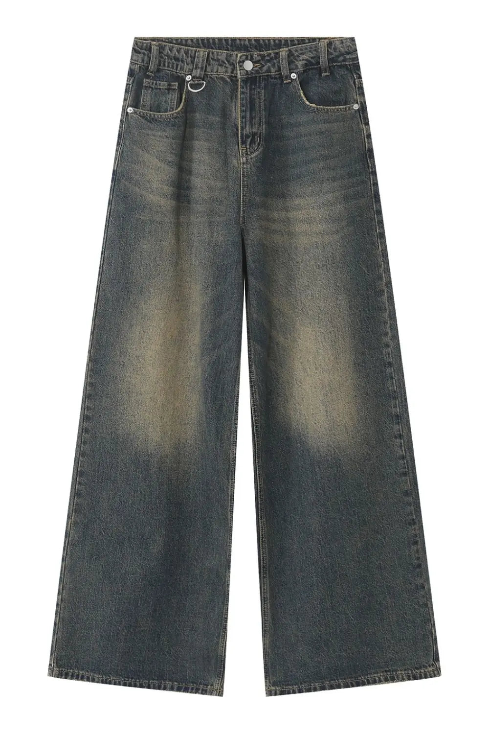 MENLL Blue Denim Jeans Men's Casual Wide Leg Pants with Pockets by MENLL