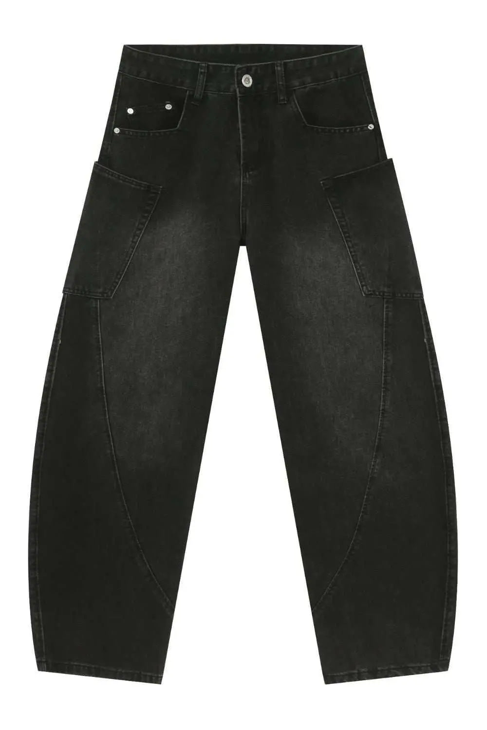 MENLL Wide Leg Jeans Men's Black Denim Casual Pants with Pockets by MENLL
