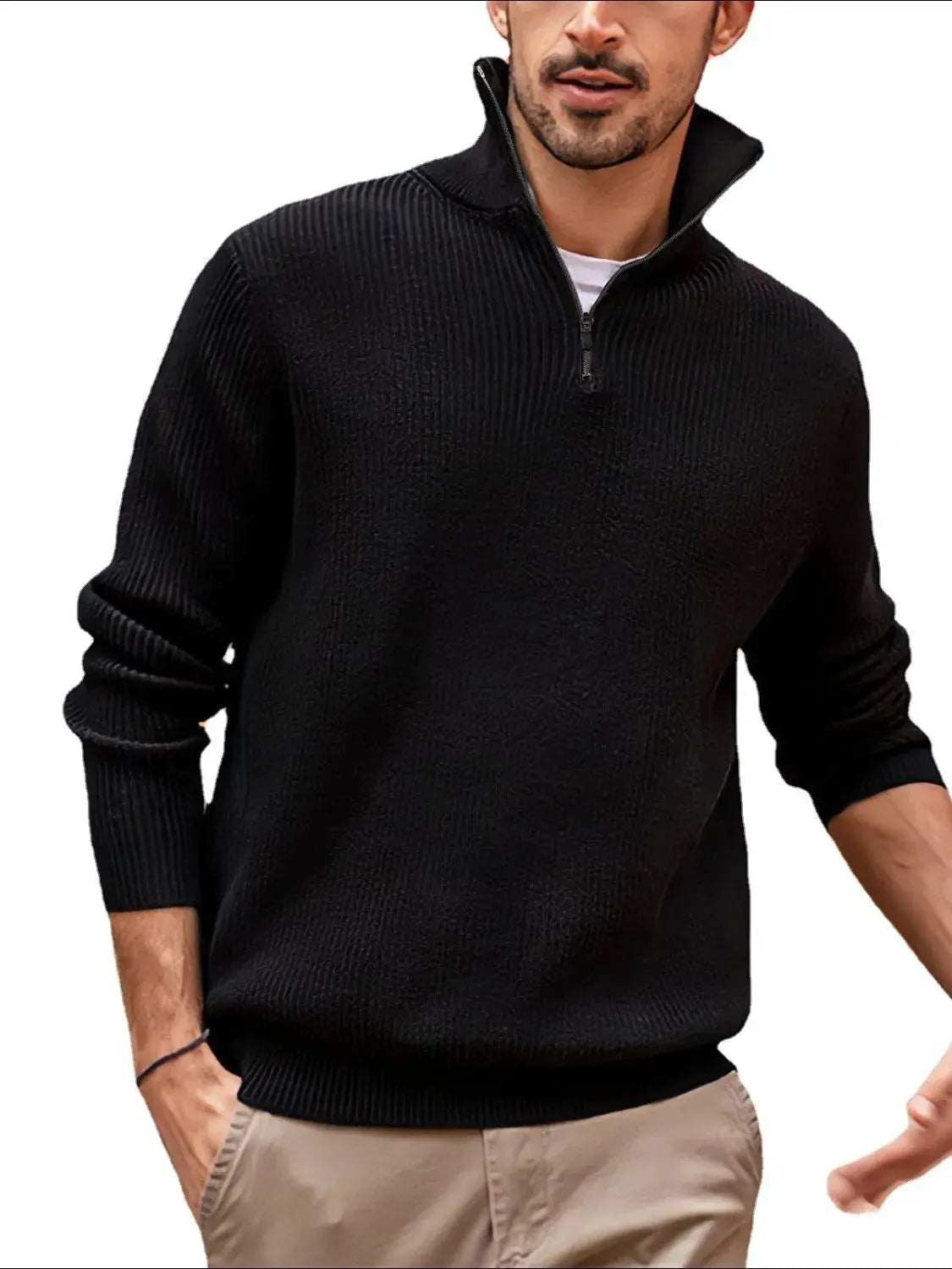 MENLL Blue Quarter Zip Men's Plus Size Pullover - Comfort Fit Long Sleeve Top by MENLL