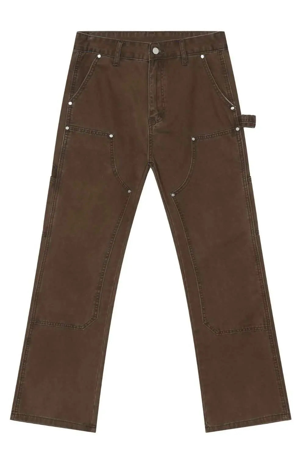MENLL Brown Cotton Cargo Jeans Men's Everyday Straight Leg Utility Jeans by MENLL
