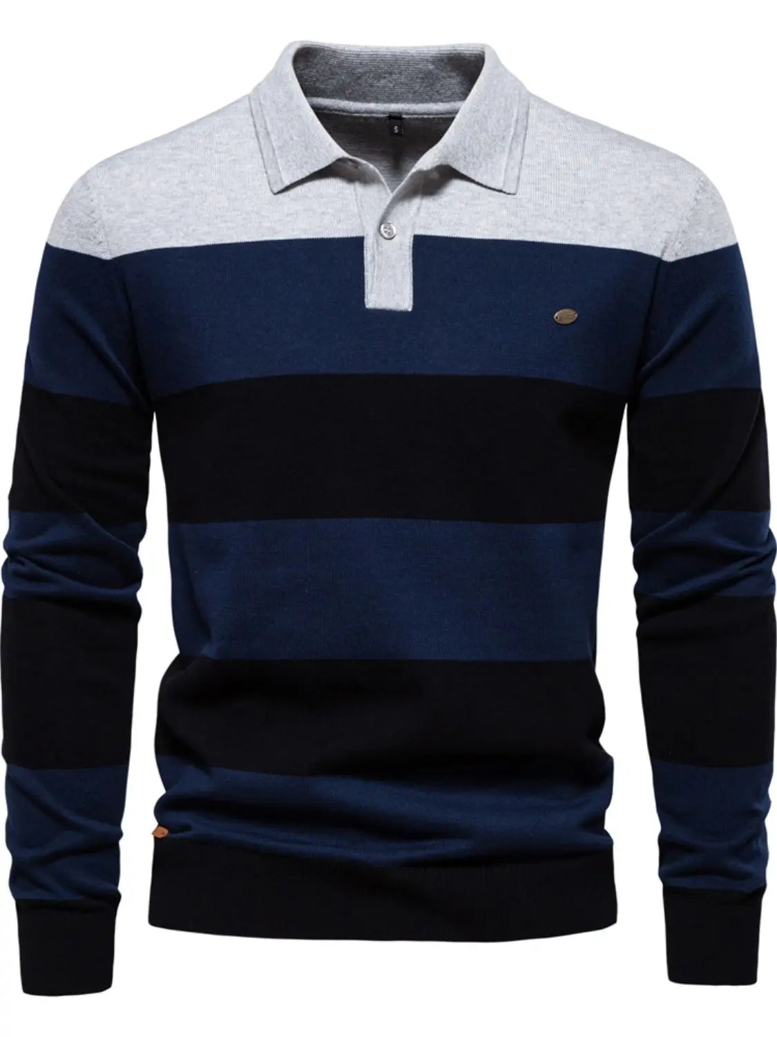 MENLL Striped Knit Polo Men's Casual Long Sleeve Cotton Blend Shirt by MENLL