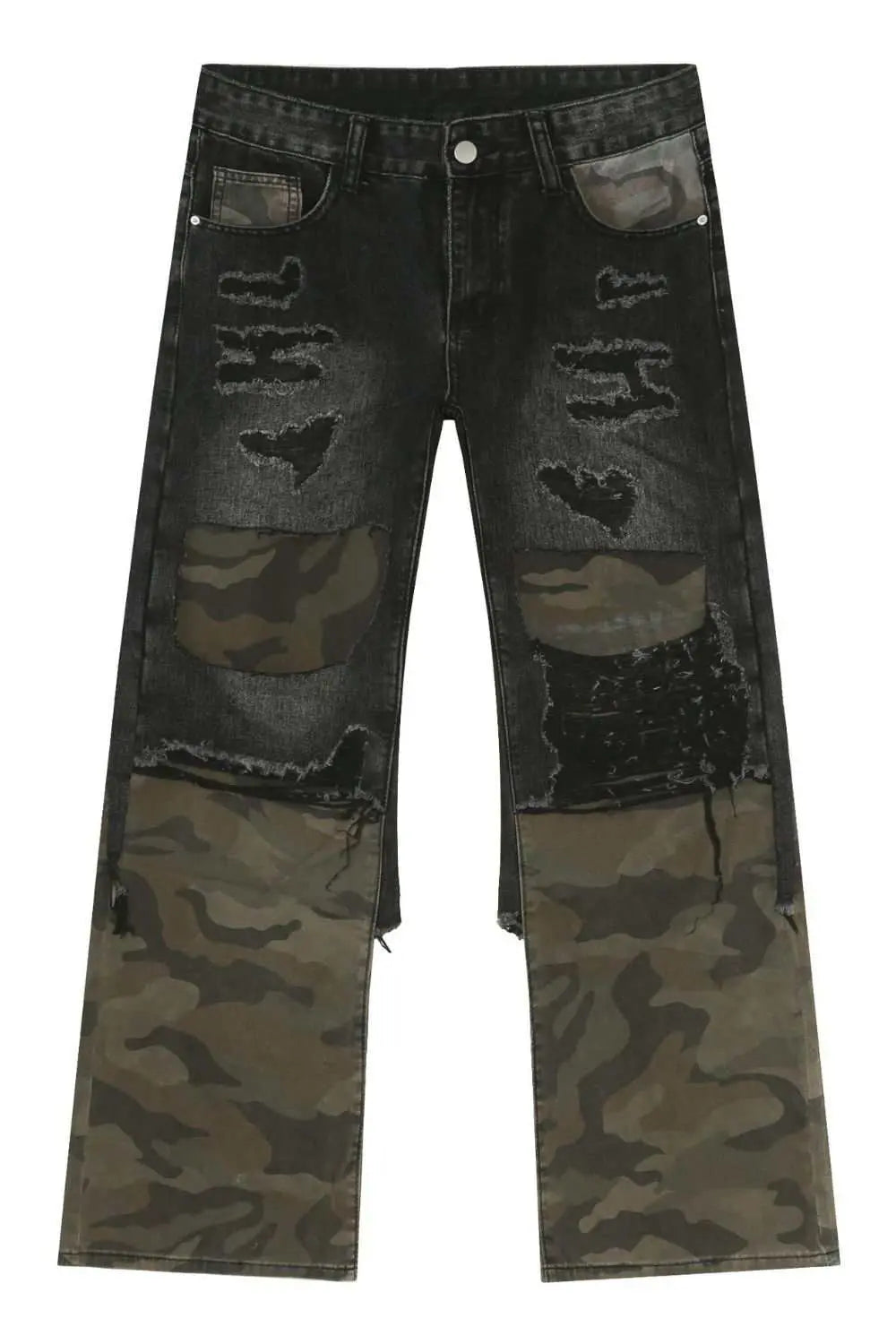 MENLL Camo Distressed Jeans Men's Casual Frayed Hem Denim Pants by MENLL