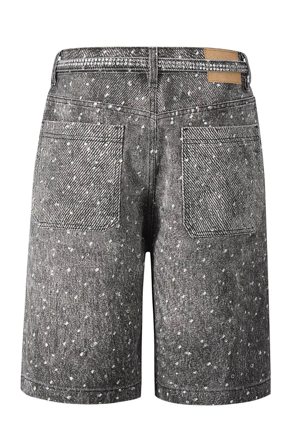 MENLL Lightwash Denim Shorts Men's Casual Rhinestone Bermuda Shorts by MENLL