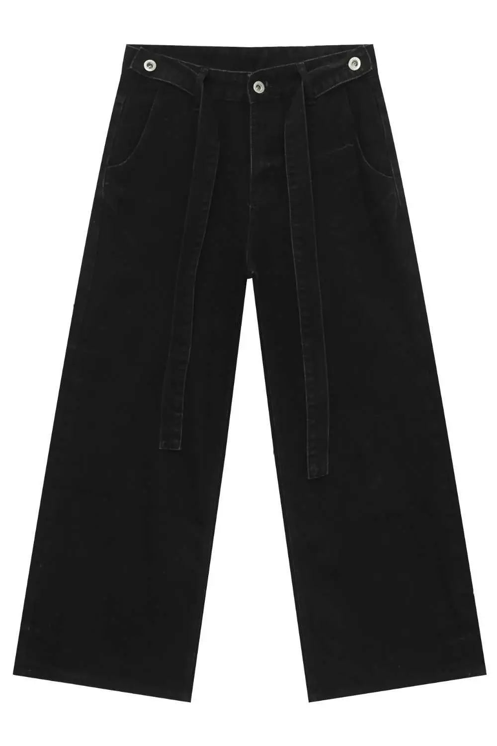 MENLL Mid Rise Wide Leg Jeans Men's Black Relaxed Fit Denim Pants by MENLL