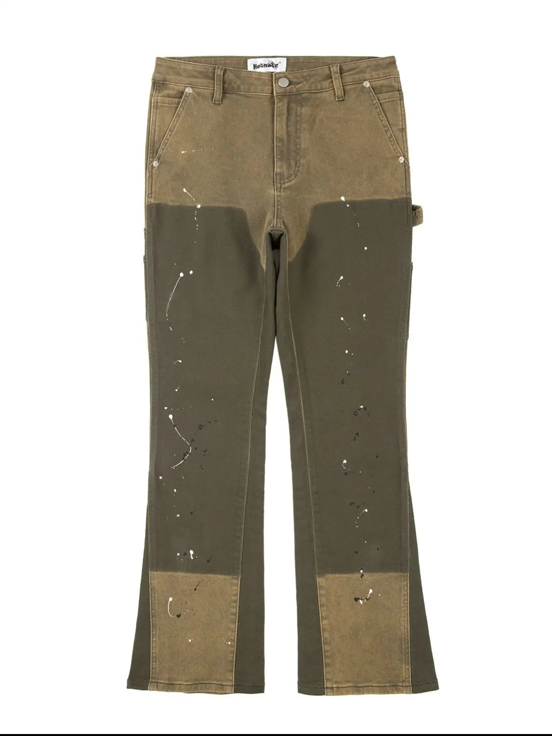 MENLL Two-Tone Washed Jeans Men's Casual Bootcut Pants Paint Splatter Design by MENLL