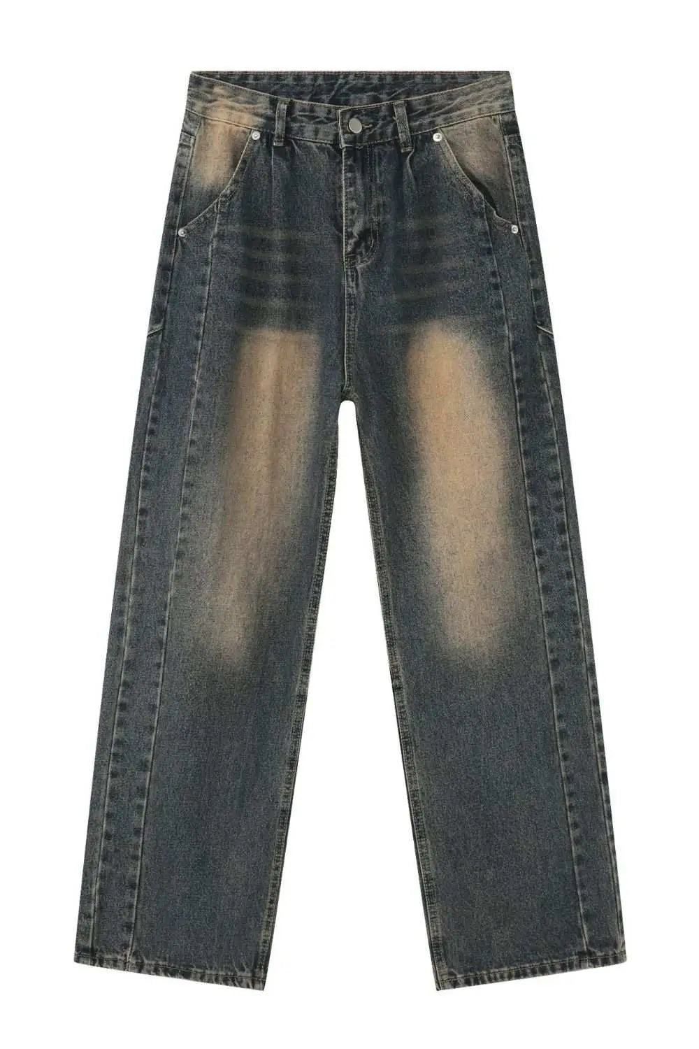 MENLL Loose Fit Jeans Denim Blue Men's Casual Pants Vintage Wash by MENLL