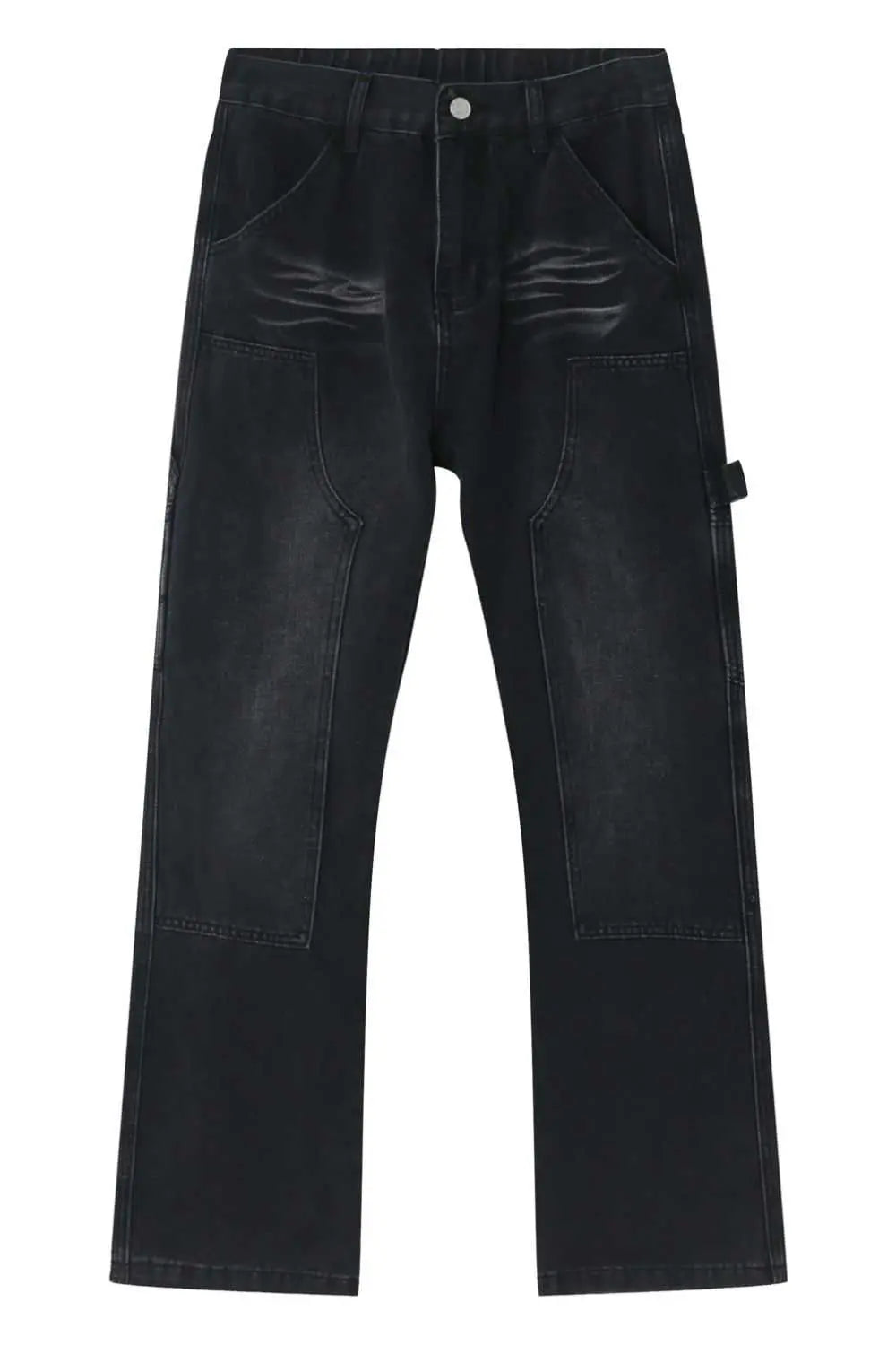 Men's Jeans - Black Wash Cargo Pockets - Casual & Durable by MENLL - Full View
