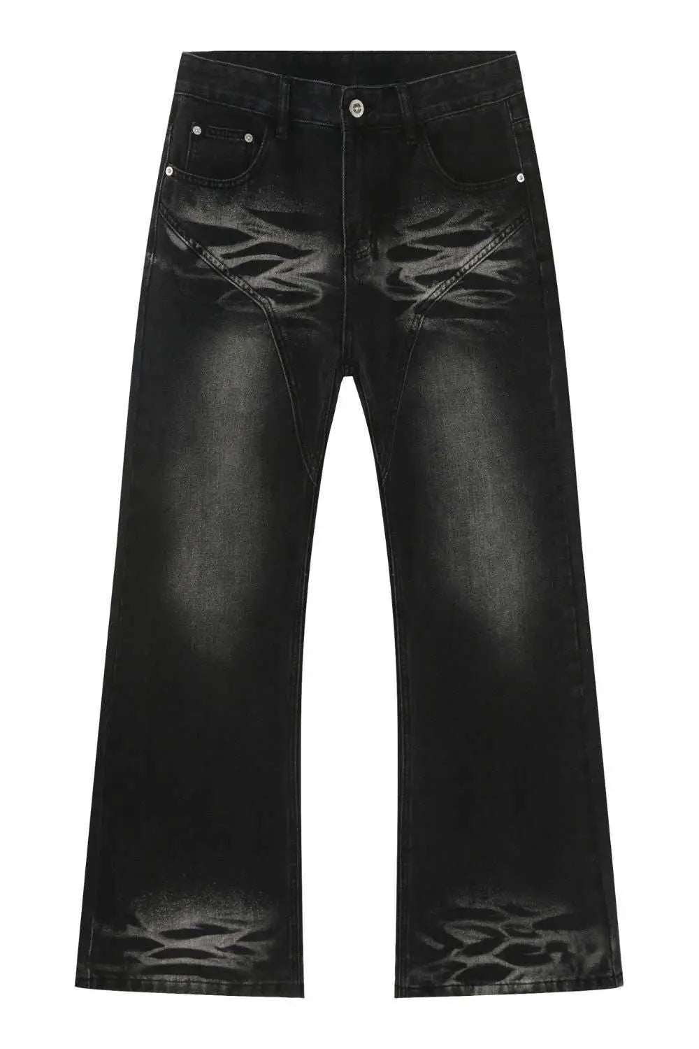 MENLL Black Denim Jeans Men's Casual Mid Rise Pants With Pockets by MENLL