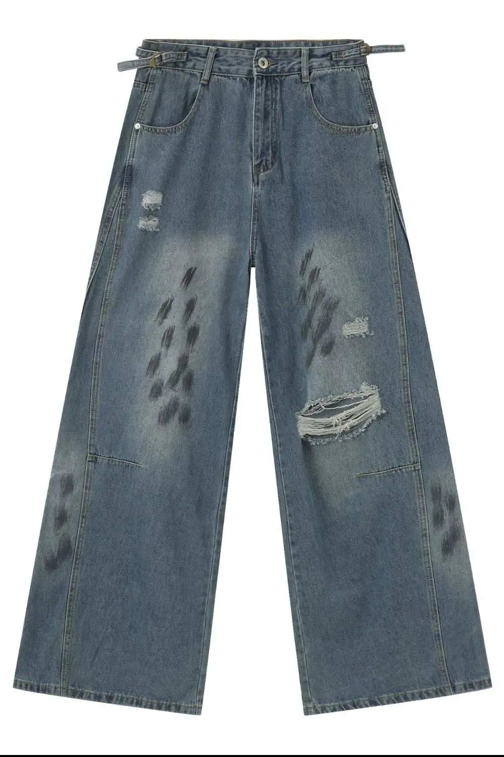MENLL Distressed Black Wash Men's Baggy Jeans Relaxed Fit Casual Pants by MENLL