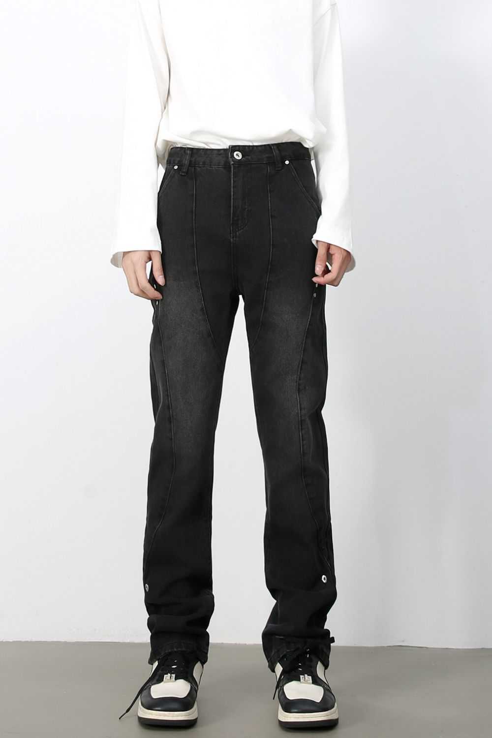 Men's slim fit jeans, basic style, black, non-stretch, cotton blend.
