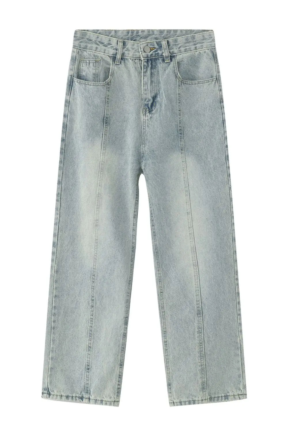 MENLL Washed Blue Jeans Men's Casual Splicing Straight Leg Pants by MENLL