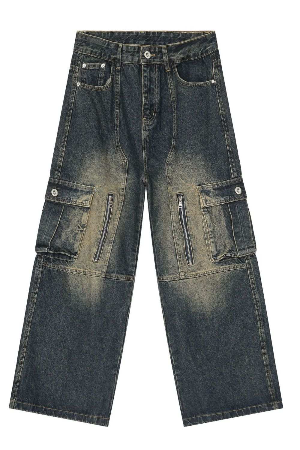 MENLL Wide Leg Cargo Jeans Men's Casual Pants Zipper Pockets Trendsi by MENLL