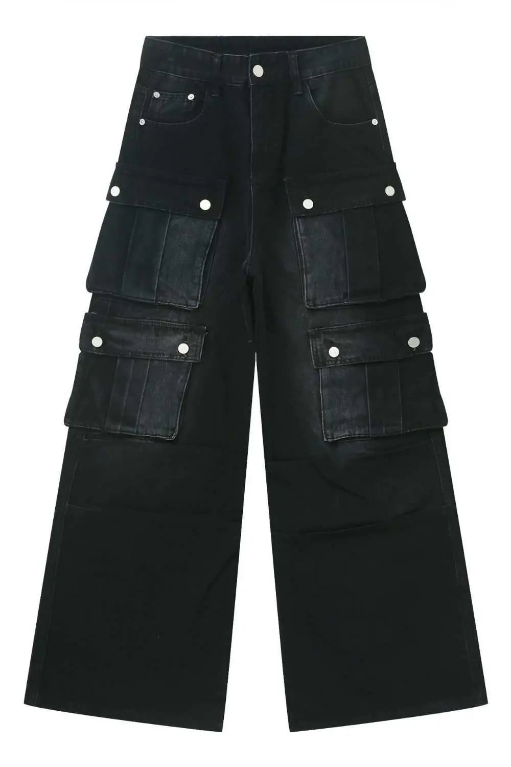 MENLL Black Cargo Jeans Men's Casual Wide Leg Pants Relaxed Fit by MENLL