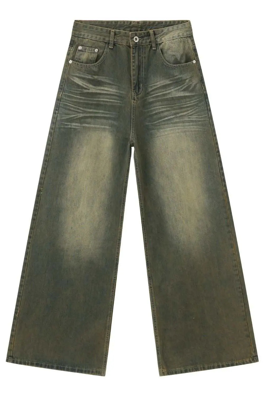 MENLL Wide Leg Jeans Men's Casual Olive Wash Pants With Pockets by MENLL