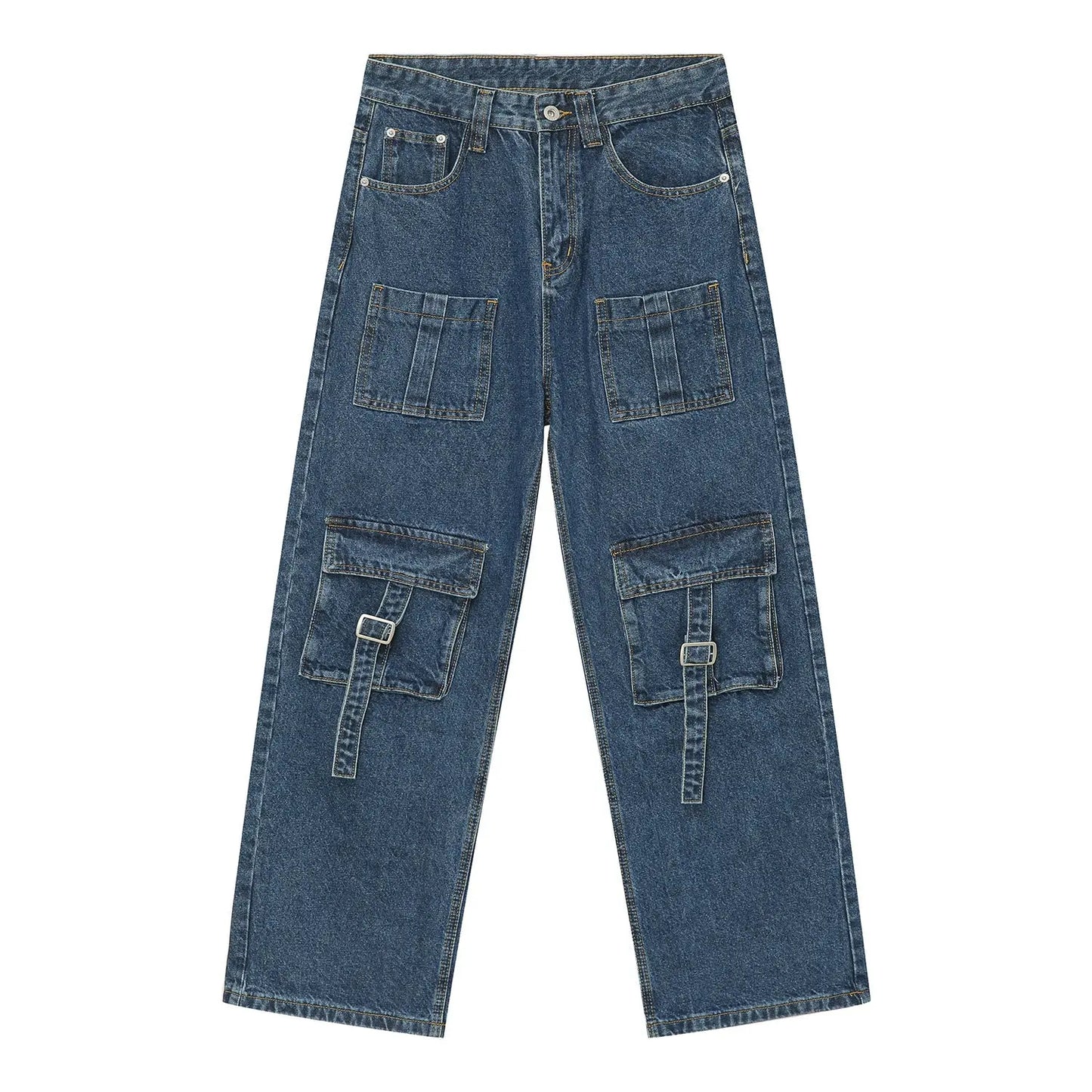 MENLL Mid Rise Cargo Jeans Men's Casual Denim Utility Jeans - Pockets by MENLL