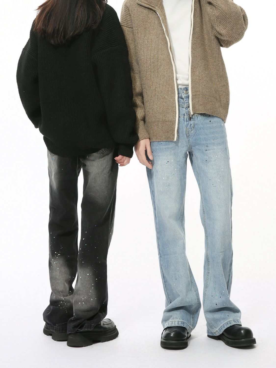 Splash Ink Washed Jeans with Pockets, basic style, no stretch, cotton-viscose blend.