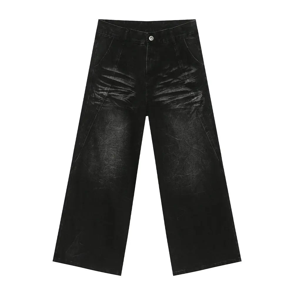 MENLL Black Wide Leg Jeans Women's Casual Denim Pants Washed, Cat Whiskered by MENLL