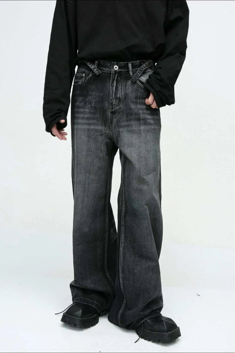 MENLL Wide Leg Jeans Black Relaxed Fit Women's Pants With Pockets Casual by MENLL