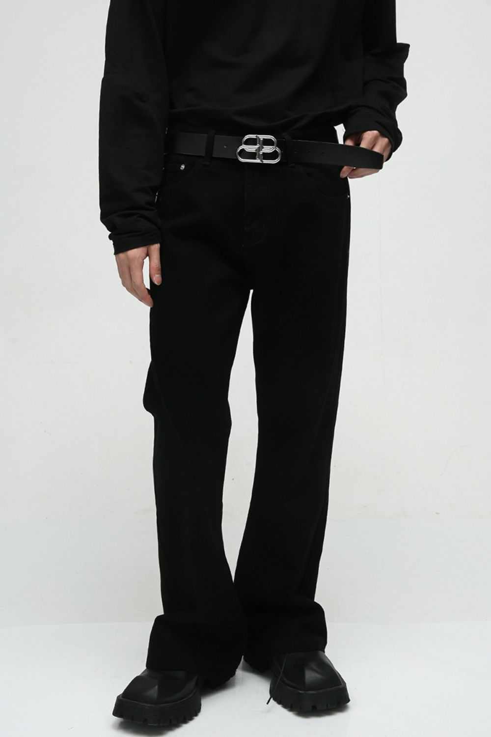 Men's slim bootcut jeans in black with basic style, no stretch fabric.