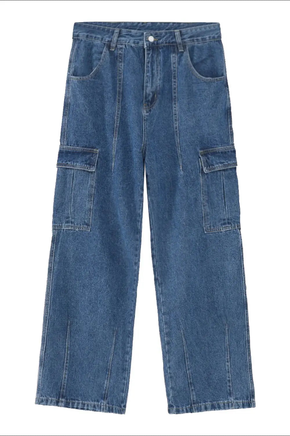 MENLL Blue Denim Jeans Men's Casual Wide Leg Pants Relaxed Fit by MENLL