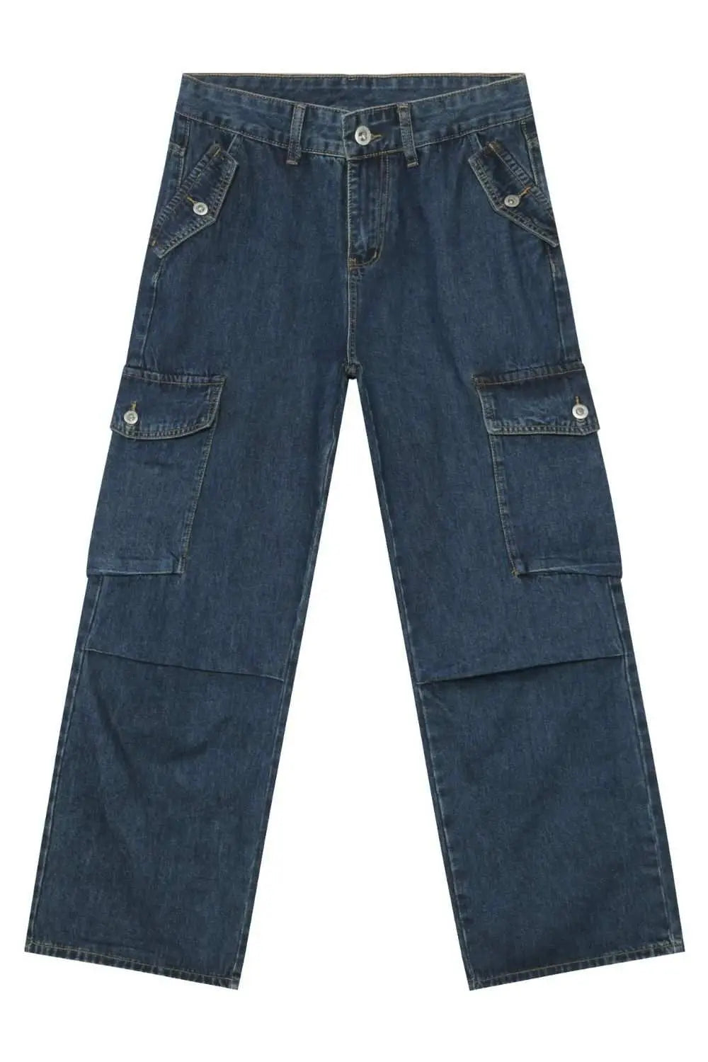 MENLL Baggy Blue Denim Jeans Men's Casual Cargo Pants w/ Pockets by MENLL