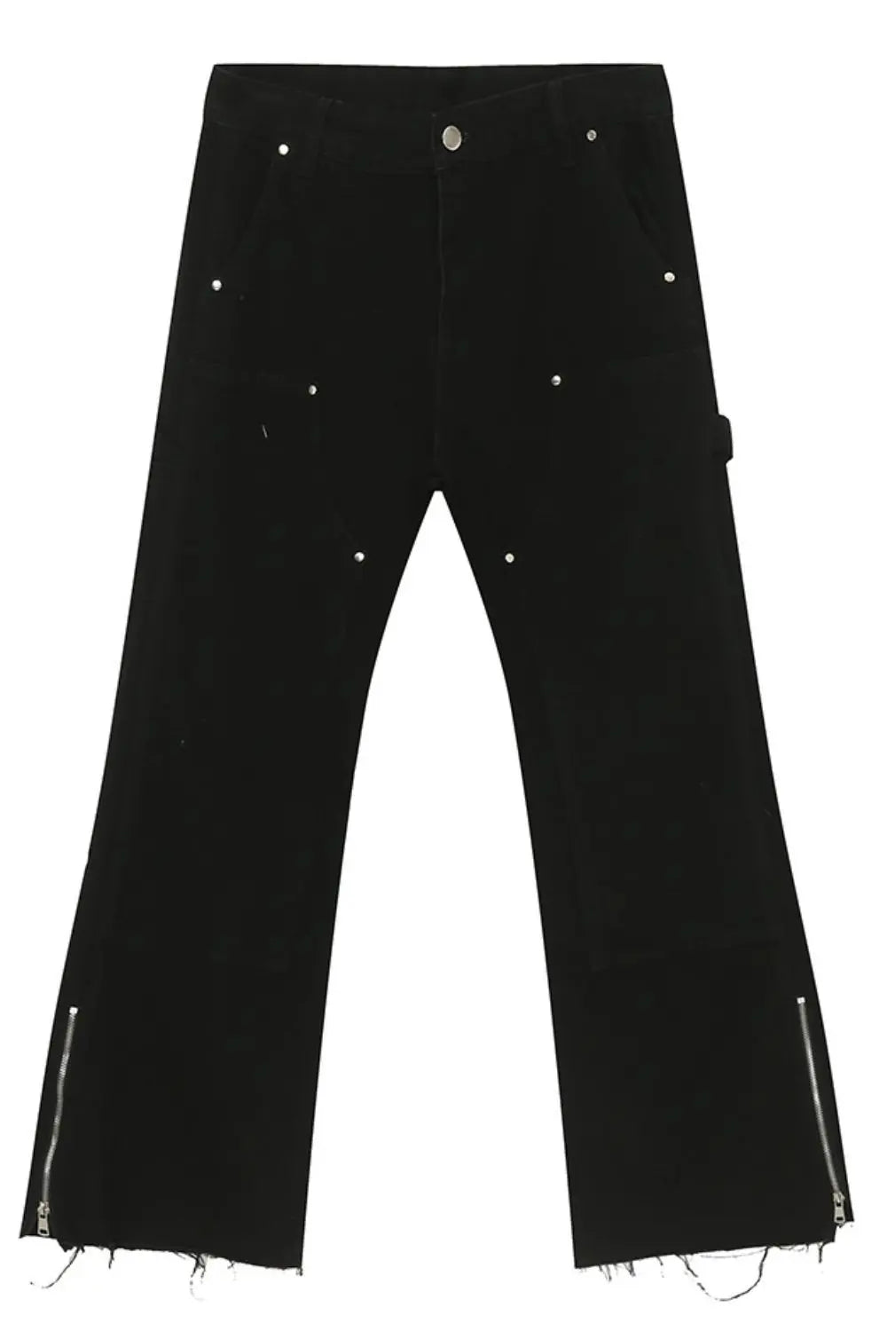 MENLL Black Bootcut Jeans Men's Casual Pants Zip Sides Raw Hem by MENLL