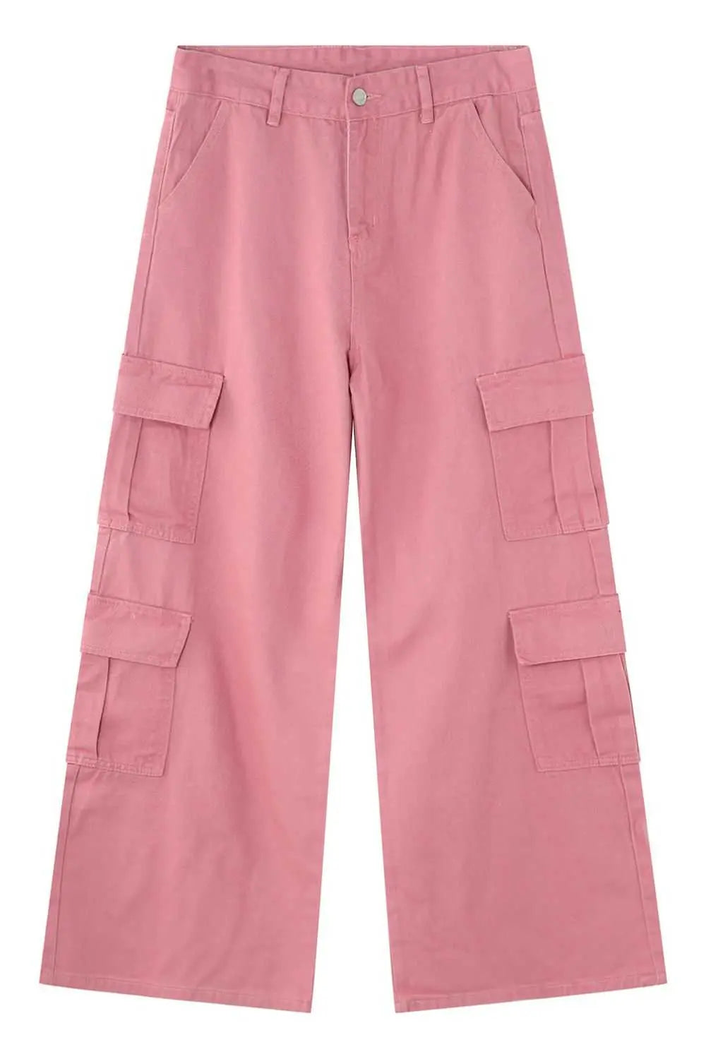 MENLL Pink Wide Leg Cargo Men's Jeans Streetwear Relaxed Fit Denim by MENLL