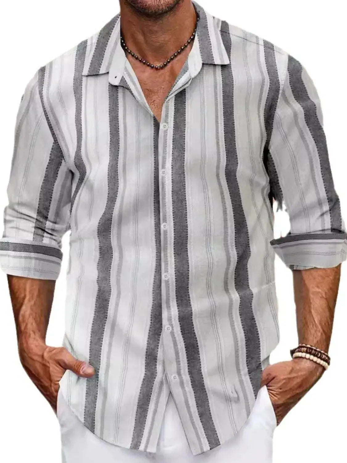 MENLL Striped Button Up Shirt Men's Plus Size Long Sleeve Casual Top by MENLL