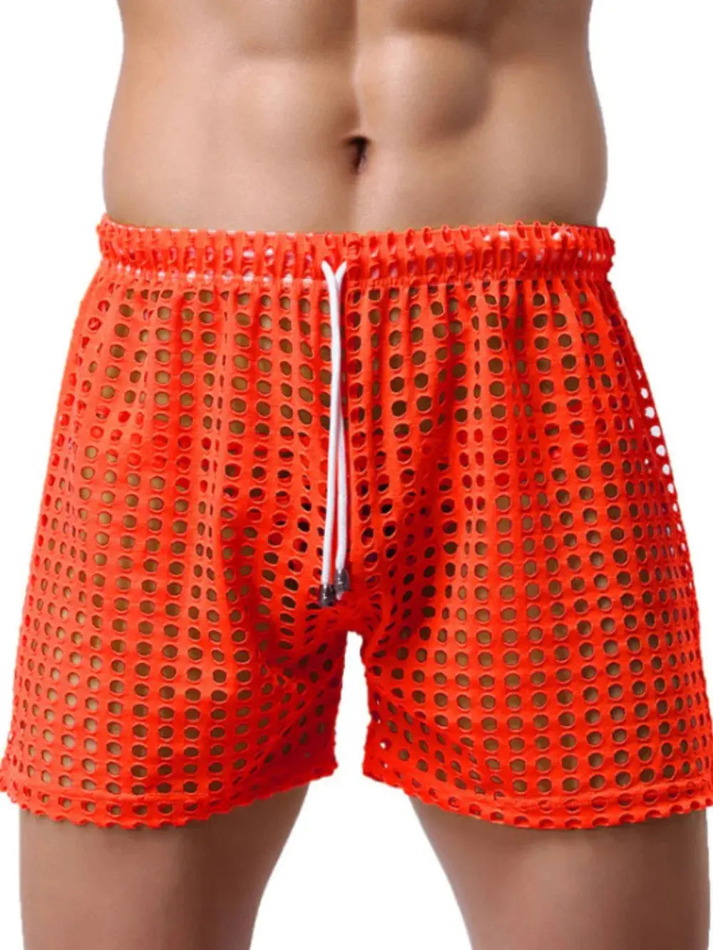 MENLL Yellow Openwork Beach Shorts Men's Casual Swim Quick Dry by MENLL