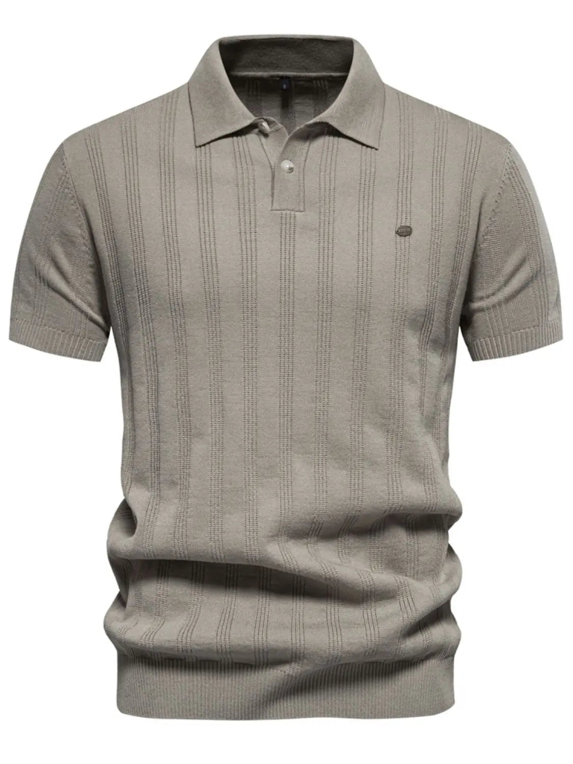 MENLL Beige Knit Polo Shirt Men's Casual Collared Short Sleeve Top by MENLL