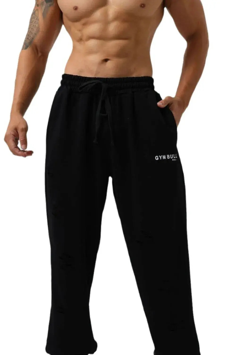 MENLL Plus Size Distressed Joggers Men's Casual Drawstring Comfort Pants by MENLL