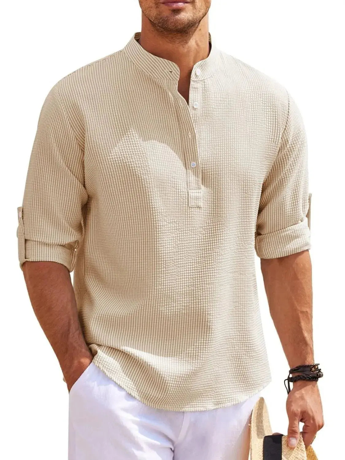 MENLL Plus Size Gray Shirt Men's Casual Long Sleeve Button Detail Top by MENLL