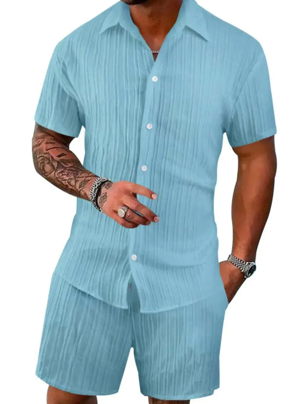 MENLL Plus Size Button Down Shirt & Shorts Set Men's Casual Outfit Comfortable by MENLL