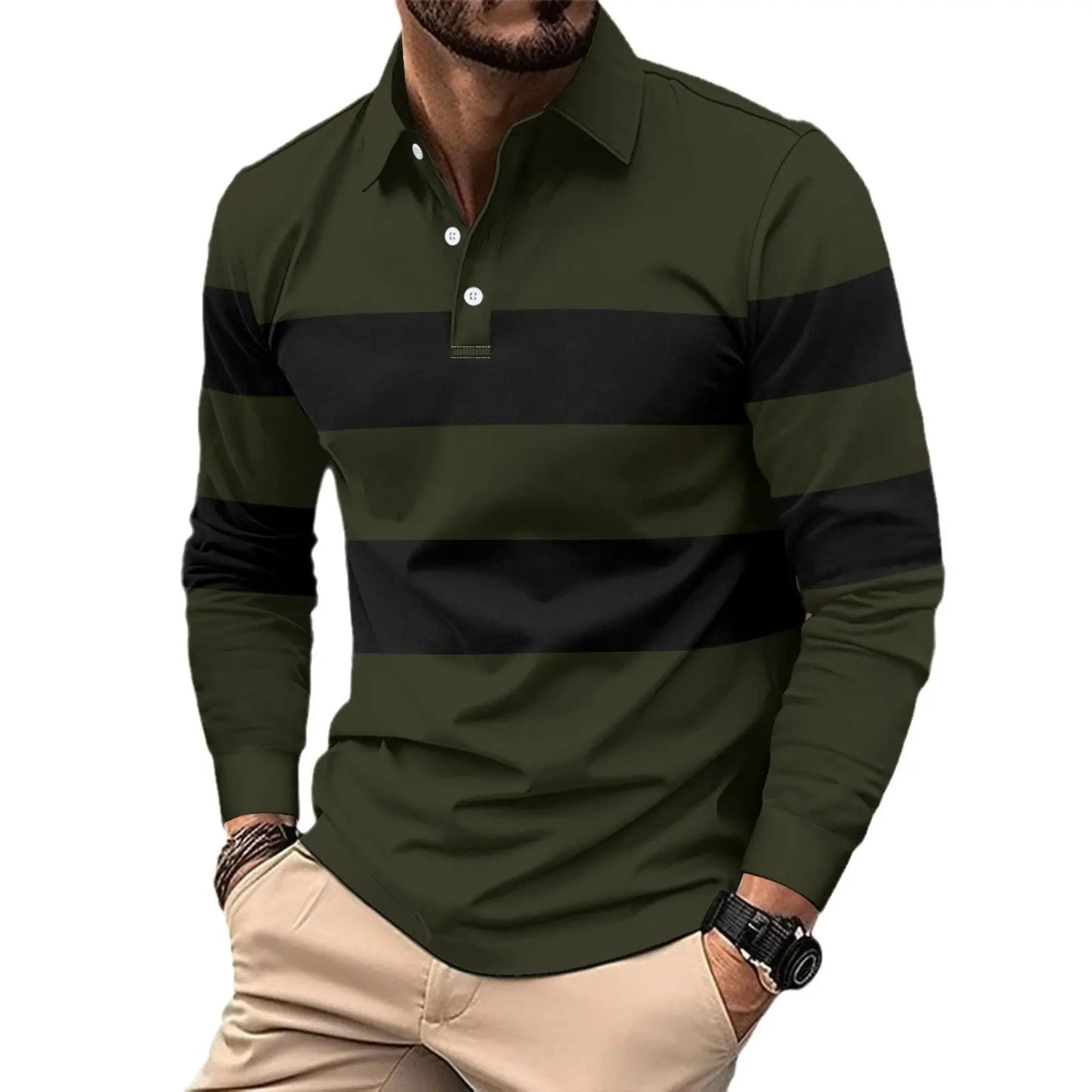 MENLL Striped Polo Shirt Plus Size Men's Casual Contrast Collar Top by MENLL