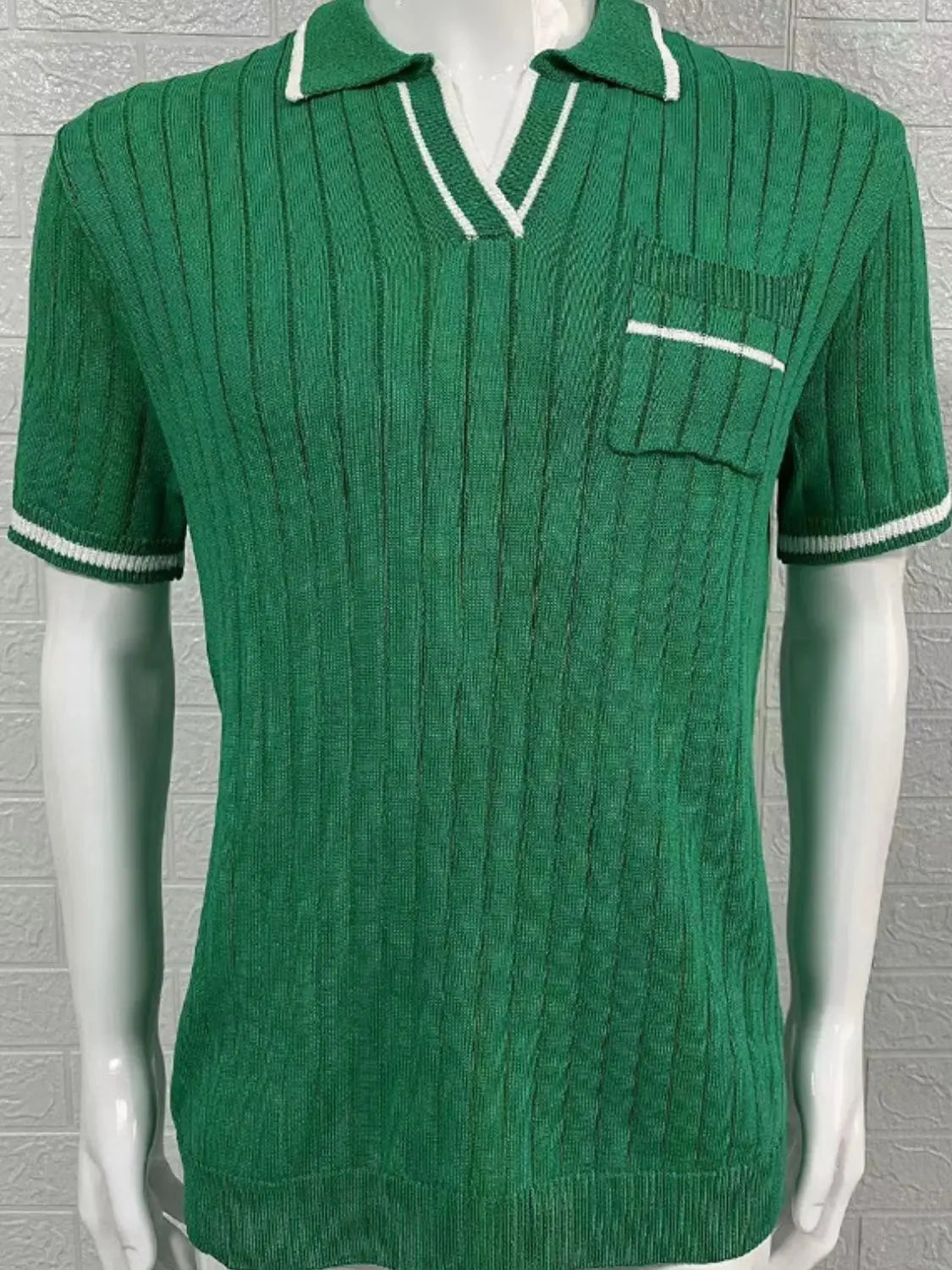 MENLL Contrast Collar Polo Men's Casual Ribbed Knit Summer Shirt by MENLL