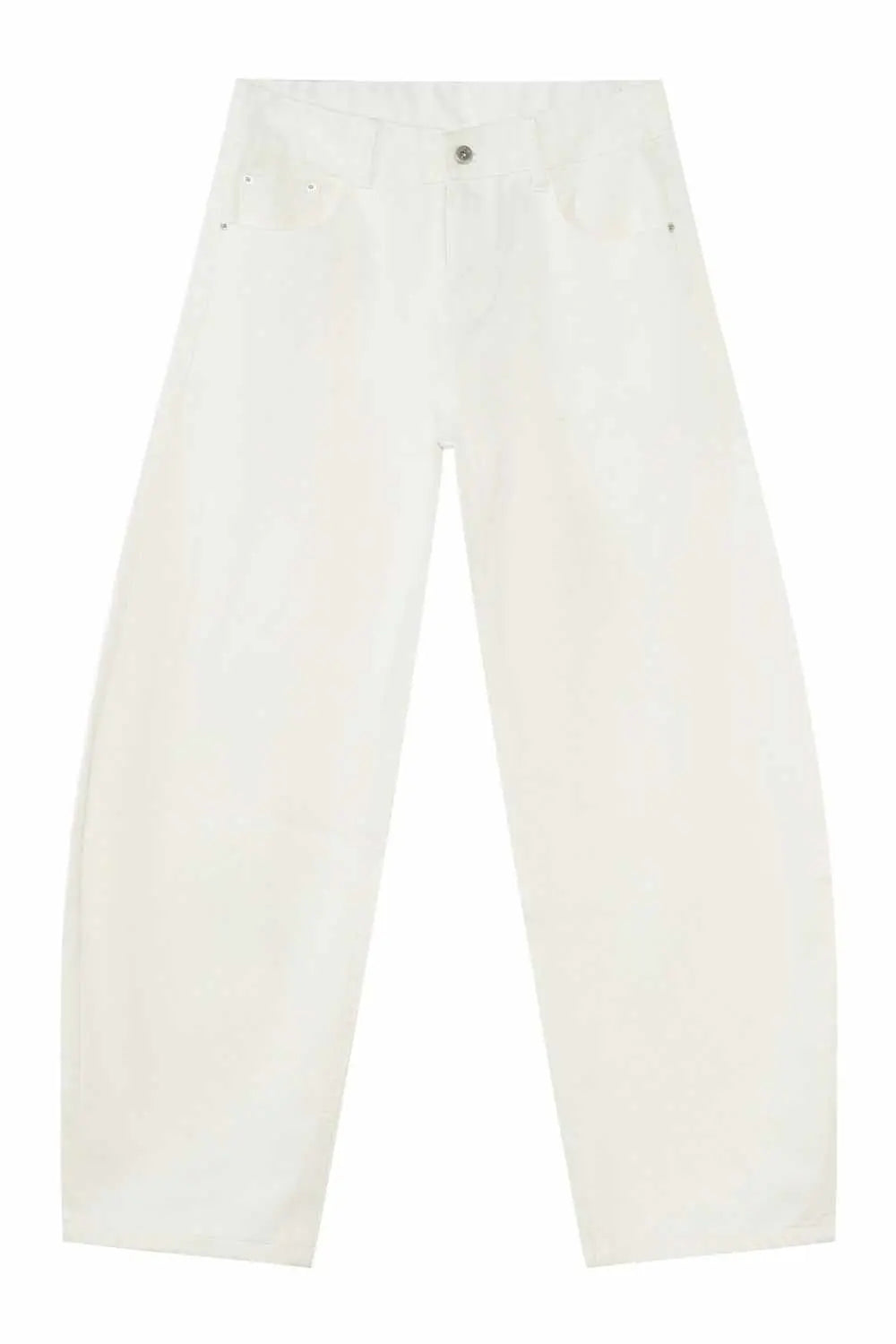 MENLL White Cotton Jeans Men's High Rise Wide Leg Casual Pants by MENLL