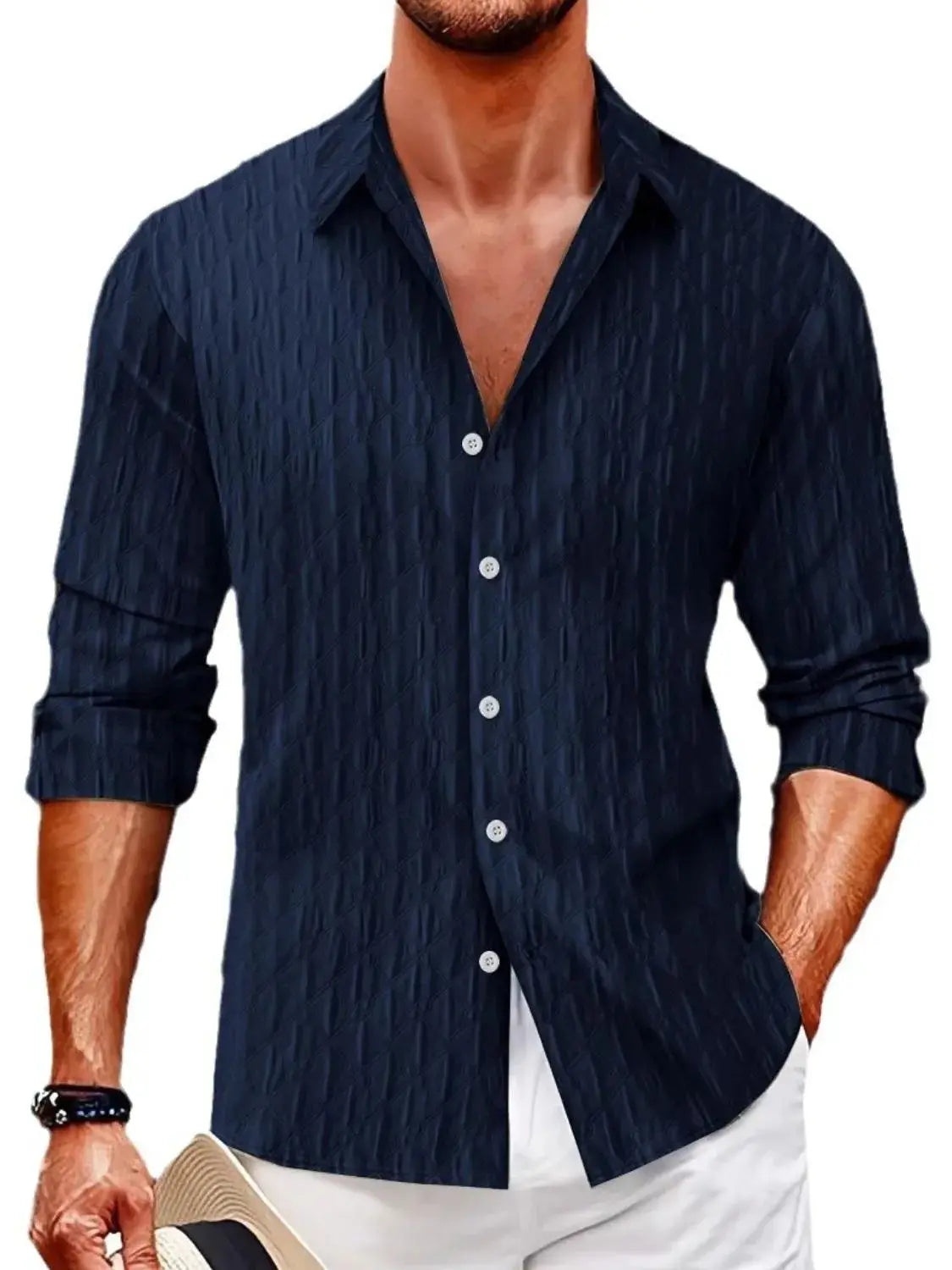 MENLL Plus Size Button Up Shirt Men's Casual Long Sleeve Polyester Blend Top by MENLL