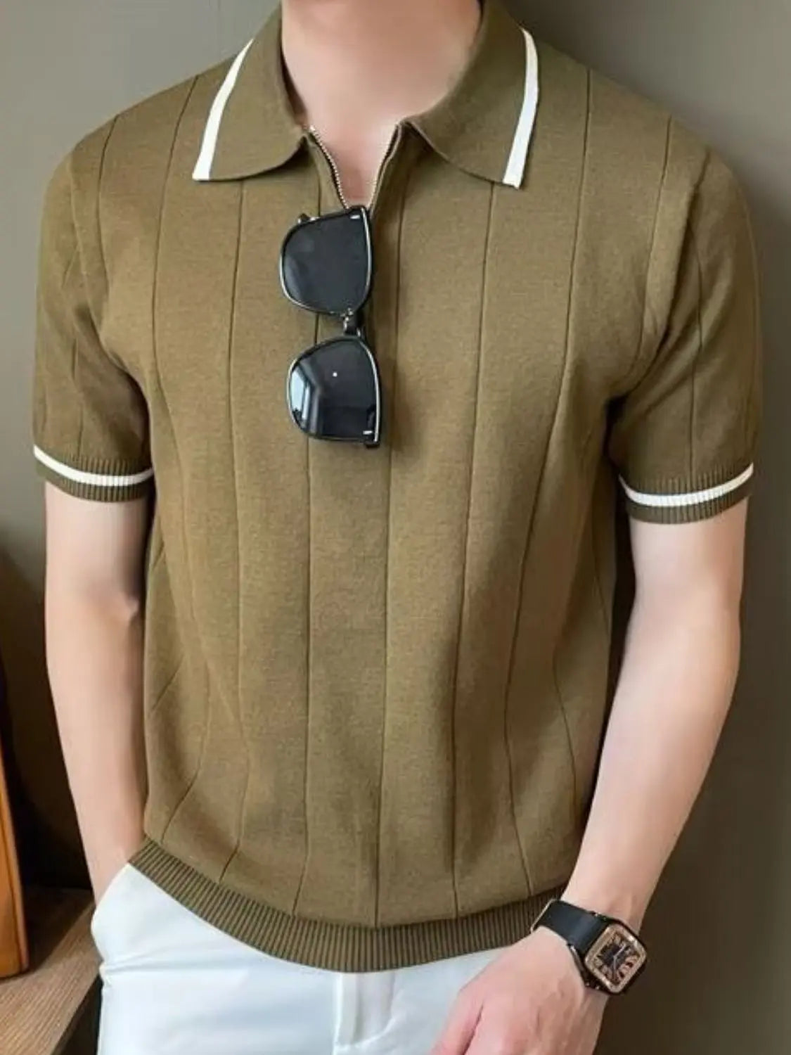 MENLL Plus Size Polo Men's Quarter Zip Short Sleeve Summer Top - Comfortable by MENLL