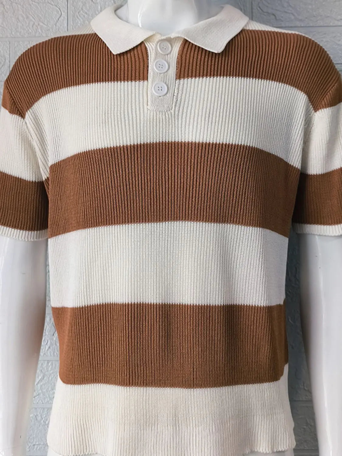 MENLL Striped Knit Polo Shirt Men's Plus Size Casual Collared Top - Soft & Stylish by MENLL