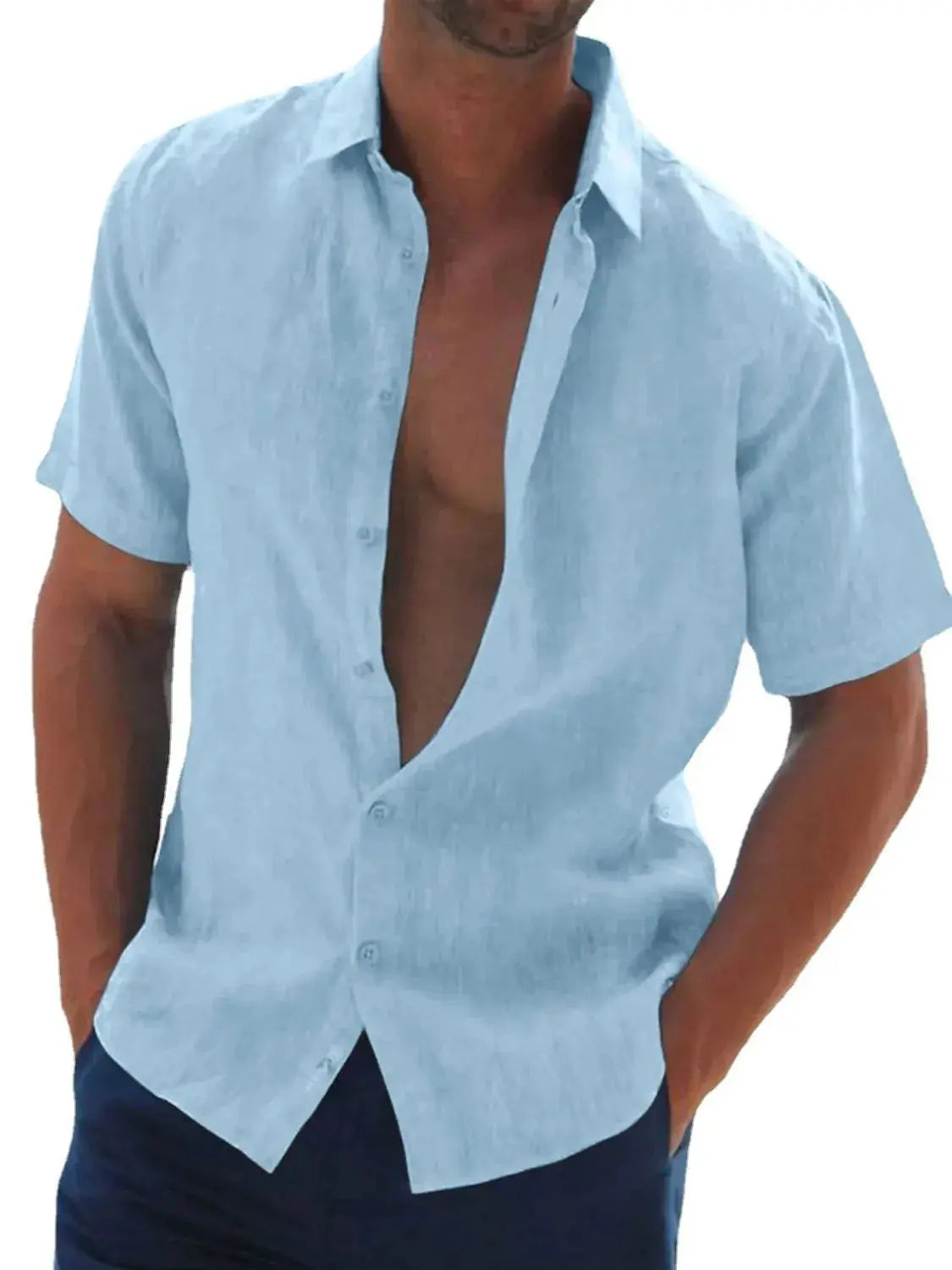 MENLL Plus Size Linen Shirt Men's Casual Short Sleeve Button Up by MENLL